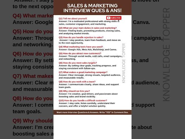 Sales and Marketing Interview Questions and Answers
