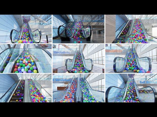 Colorful Balls on escalator Compilation - 4K