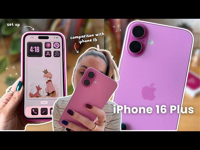 iPhone 16 plus (pink)  aesthetic unboxing, accessories & iPhone 15 comparison