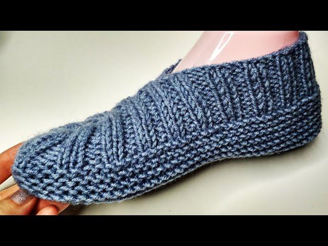  Slippers with knitting needles without a seam on the sole - in a couple of hours for any size!