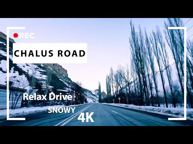 4K SNOWY CHALUS ROAD / iran 2023 / Relax Drive/ The Ace of Iranian Mountain Roads - جاده چالوس برفی