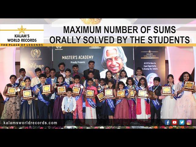 Maximum Number of Sums Orally Solved by the Students | Kalam's World Records | Master's Academy