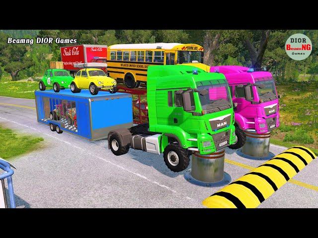 Double Flatbed Trailer Truck vs speed bumps|Busses vs speed bumps|Beamng Drive|954