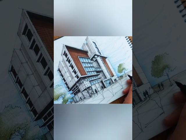 Marker Rendering,Perspective Drawing🩵#sketch #perspectivedrawing #howtodraw #architecturedrawing