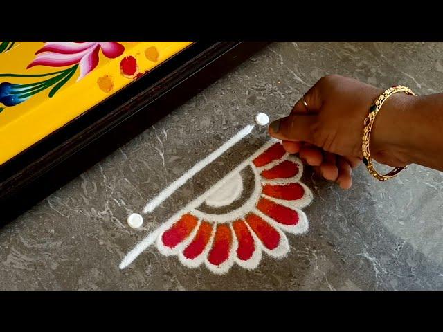 Easy border rangoli designs | Friday rangoli | Simple border muggulu | Door rangoli | Festival kolam