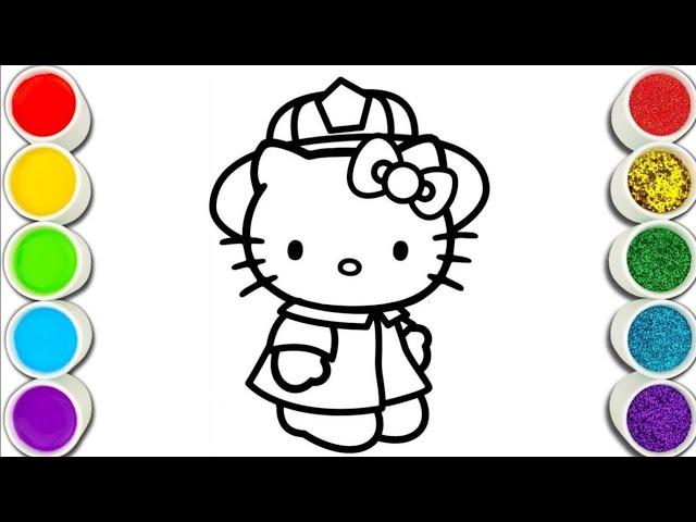 Hello Kitty Fire Fighter Easy and Colorful drawing easy with colours.  @Afzaaldrawing