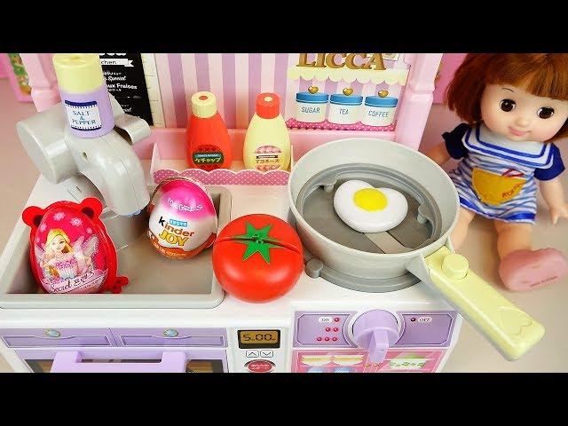 Baby doll Kitchen cooking food toys with surprise eggs play