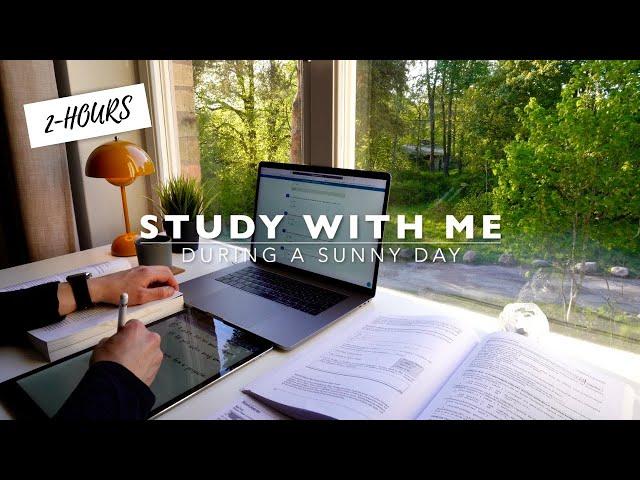 2-HOUR STUDY WITH ME | Productive Pomodoro Session with Background Noise and Timer on a SUNNY DAY