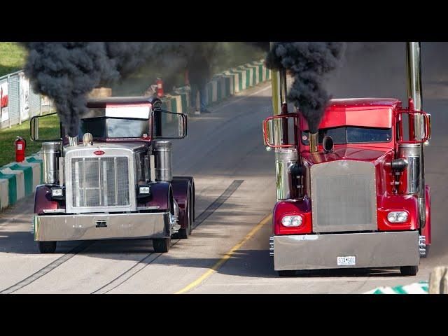 Uphill Semi Drag Racing! Unc's Fall Brawl Semi Stampede 2024 from Kuhnle Motorsports Park. (bobtail)