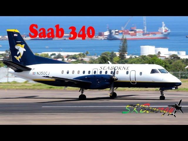 Seaborne Airlines Saab 340 in action @ St. Kitts (HD 1080p)