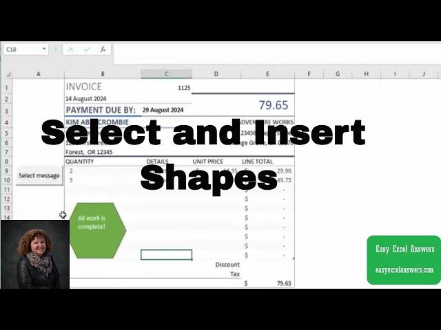 How to select and insert shapes with messages in Excel