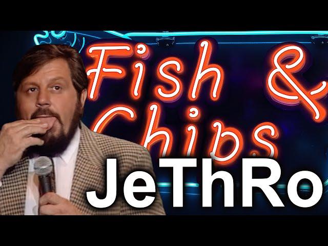 Jethro Gut-Busting Laughter - Woman in Camborne Eating Fish & Chips