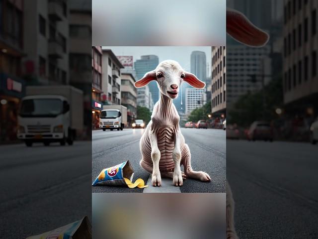 The goat starts begging on the road with a bowl #goat #goats #cute