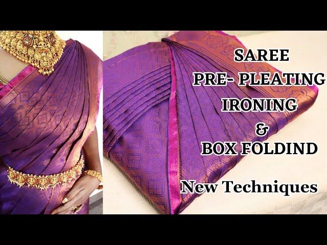 Saree Pre-pleating & Box folding | New Techniques for Beginners #trending #saree #beauty #video