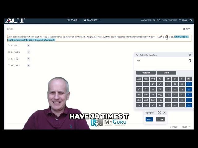 2025 Digital ACT Math Section Walkthrough Using Official ACT Practice Exam: Physics Calculations