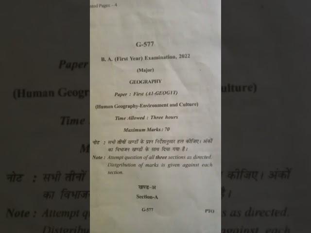 BA first year geography (major) paper 1 human geography - environment and culture
