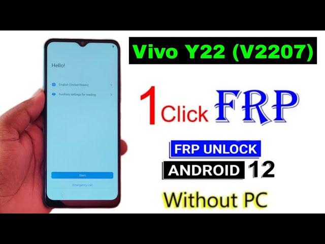 Vivo Y22 Frp Bypass Android 12 | Vivo Y22 (V2207) Google Account Remove Without Pc | 100% Free