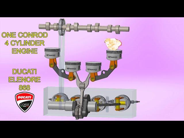 1 Con Rod with 4 Pistons  How Ducati Elenore 868 Engine Works in 3D