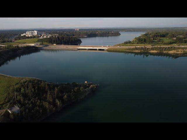 Aerial Calgary over the Glenmore Reservoir. Edvard Grieg - Peer Gynt