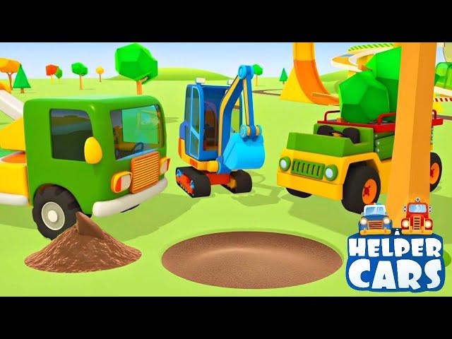 Helper Cars: a timber truck & an excavator. Car cartoons full episodes.