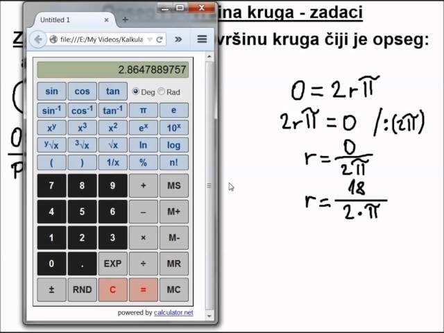 Iz opsega kruga računamo površinu | Opseg i površina  kruga - ZADATAK 2.