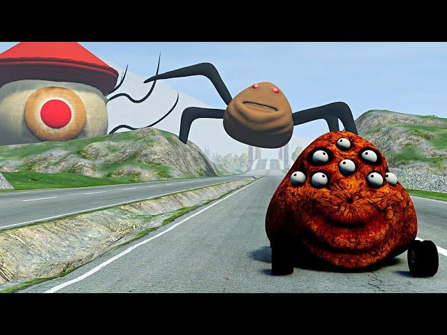 HORROR BOU Car vs Broken Bridge with POUS & LIGHTHOUSE MONSTER & MIMICER | BeamNG.Drive