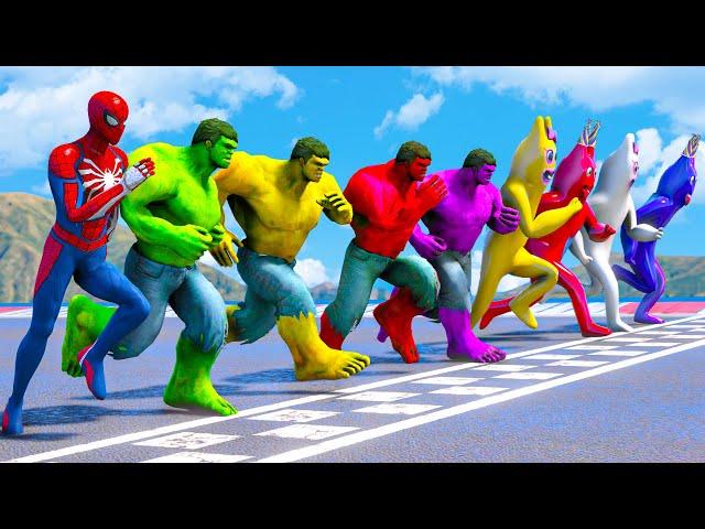 SPIDERMAN PS4,COLORS HULK,SAVAGE HULK & GARTEN OF BANBAN Running Challenge | Who's Gonna Win? #1015