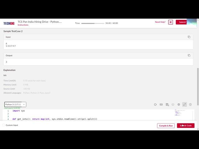 Minimum absolute difference | techgig | TCS pan hiring challenge - python | passed all test cases