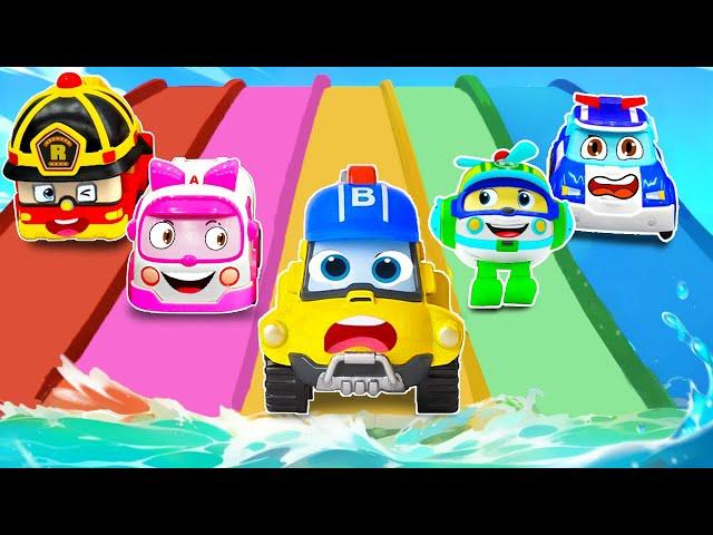 Five Little Cars Go Swimming | Funny with the Rescue Team | Dinky TV