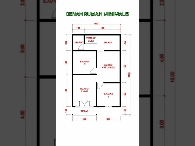 DESAIN DENAH RUMAH MINIMALIS UKURAN 6X10 METER DENGAN 2 KAMAR TIDUR
