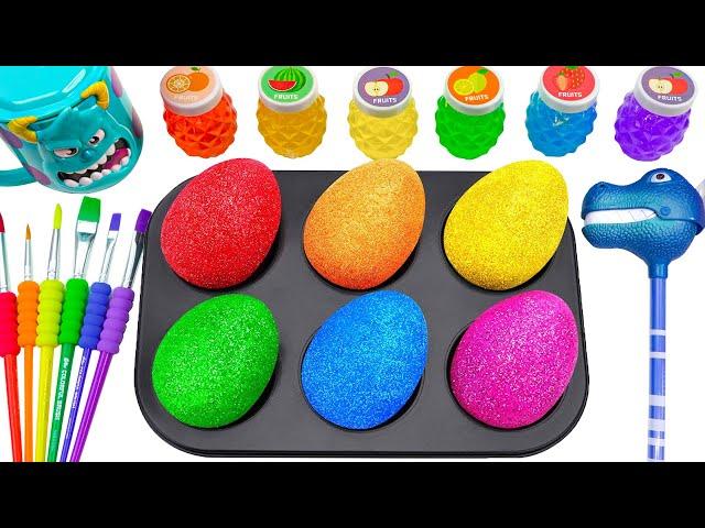 Satisfying Video l How to make Rainbow EGGS Pool From Mixing Glitter Slime Hearths Form Cutting ASMR