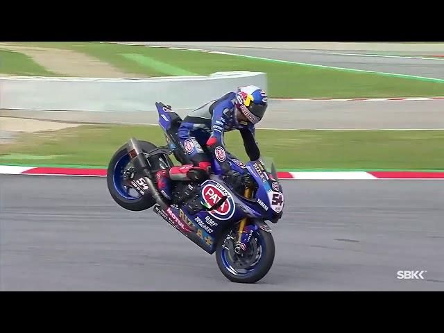 Incredible STOPPIE from Toprak at the #CatalanWorldSBK