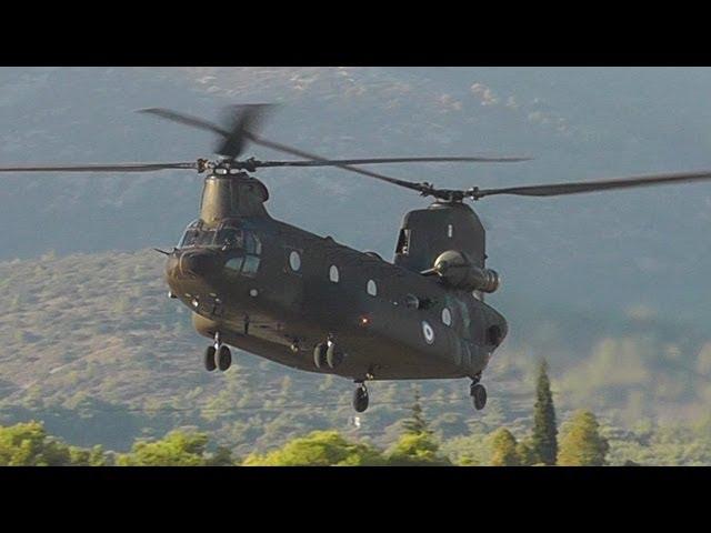 CH-47 Chinook Helicopter-Low Pass, Touch and Go, Backwards Takeoff-Hellenic Army Airshow Display