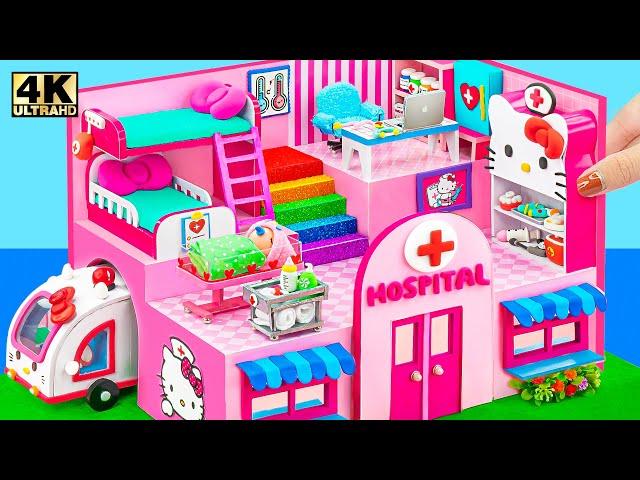 How To Make Hello Kitty Hospital, DIY Doctor Set, Medical Kit, Pink Bunk Bed from Clay, Cardboard