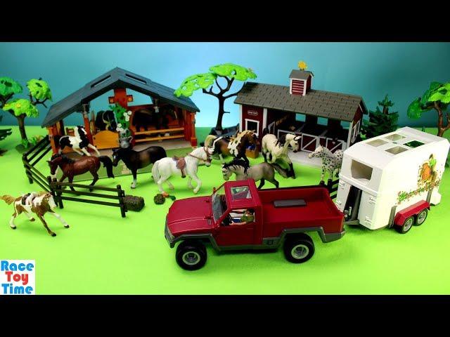 Horse Trailer Schleich and Farm Animals Barn Stable Playset Video