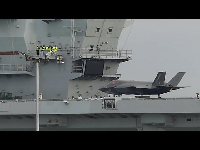 F-35 Lightning taking off from HMS Queen Elizabeth in Portsmouth Harbour UK - 16 December 2019