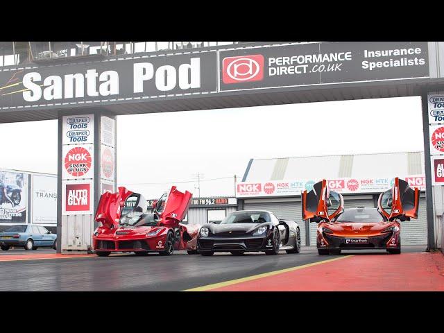 P1 v LaFerrari v 918 Spyder // 1/4 Mile At Santa Pod | SCD Holy Trinity Shootout