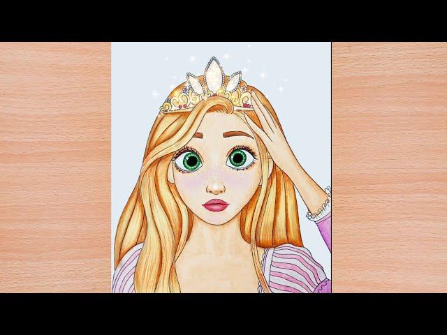 Rapunzel wearing her crown | Step by step Easy tutorial for beginners | how to draw Disney Princess