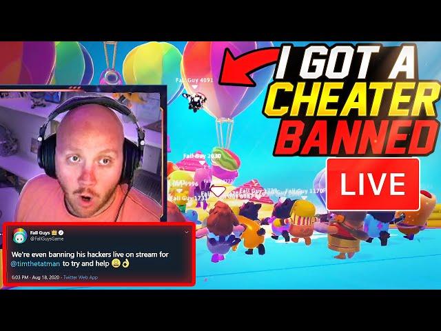 I GOT A CHEATER BANNED *LIVE* ON FALL GUYS