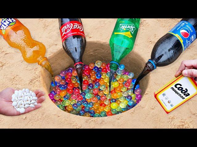 Experiment: Coca-Cola, Fanta, Sprite, Pepsi vs Orbeeze vs Mentos Underground