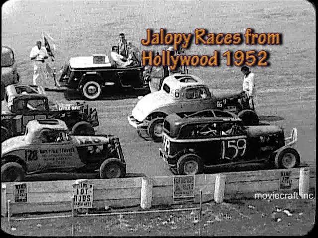 Jalopy Races from Hollywood 1952. Dirt track racing action from Culver City Stadium, California.