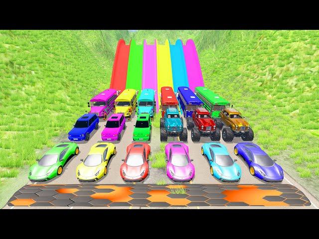 Big Small Cars vs Trap Side Colors in Road High Speed Jumps in Giant Bulge | HT Gameplay Official