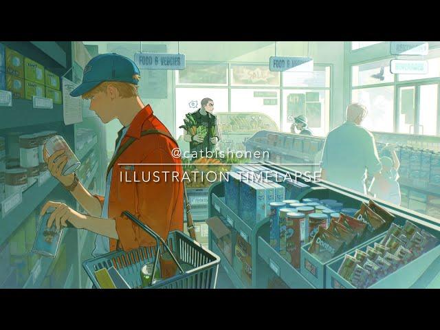 [Illustration Timelapse - Clip Studio Paint] Grocery trip 