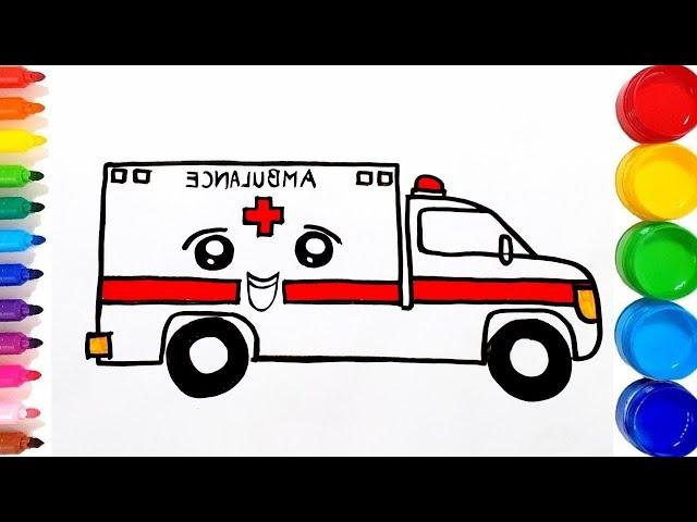 Ambulance drawing for children. tez tibbiy yordam mashinasi rasm chizish. 어린이를 위한 구급차 그리기