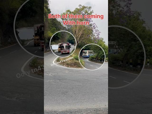 TNSTC bus and Tourist bus in sharp curve U turn ghat road #drivingskills #buslovers #busrider