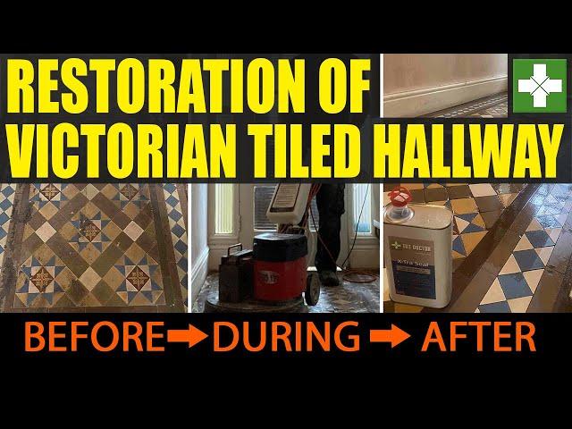 Restoration of a Glue Stained Victorian Tiled Hallway Floor in Wigan