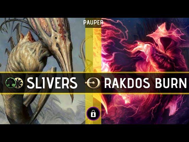 Armadillo Cloak Too Scary! - G/W Slivers VS Rakdos Burn - PAUPER - MTGO League Practice