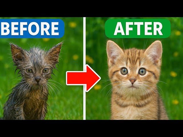 "Rescued! Poor Kitten’s Bathing & Grooming Transformation | Kishek Cat️"