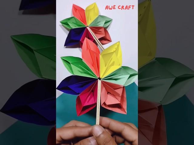 DIY Paper Flower Toy | Origami Paper Flower with Ice Cream Stick #shorts #diy #papercraft #yearofyou