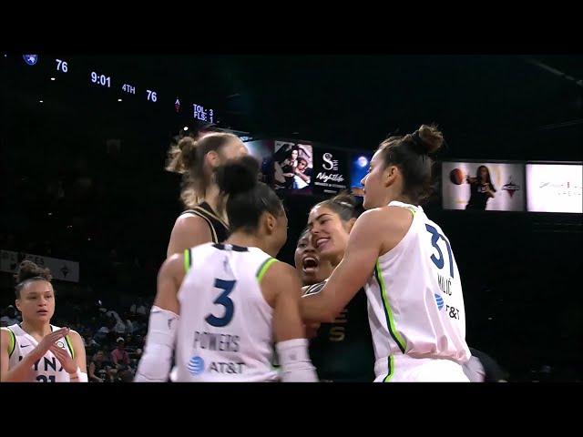 Refs Separate Kelsey Plum & Powers After Foul, Everyone Laughs | Las Vegas Aces vs Minnesota Lynx